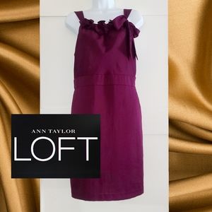 Ann Taylor Loft Plum Floral Bow Detail Dress